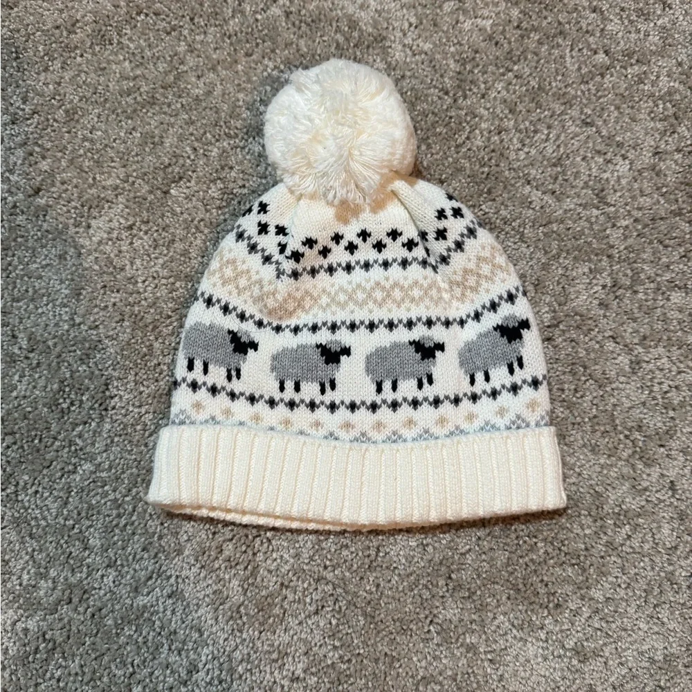 Janie and Jack Baby Fair Isle Sheep Pom Pom Beanie Hat 0-3 Months NWT